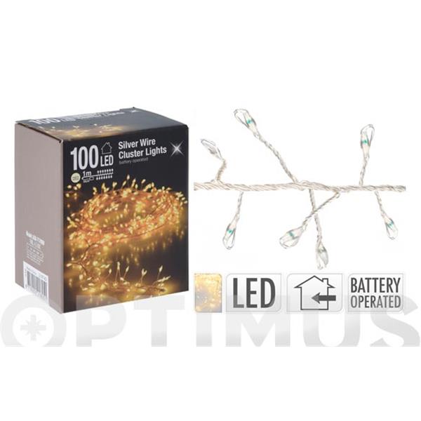 GUIRNALDA A PILAS TIPO ESPINO 100 LED BLANCO CALIDO